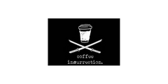 Coffee insurrection graphic with a coffee cup and crossed knives, symbolizing specialty coffee culture.