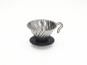Hario V60-02 Steel dripper in stainless steel with silicone base for precise and durable coffee brewing